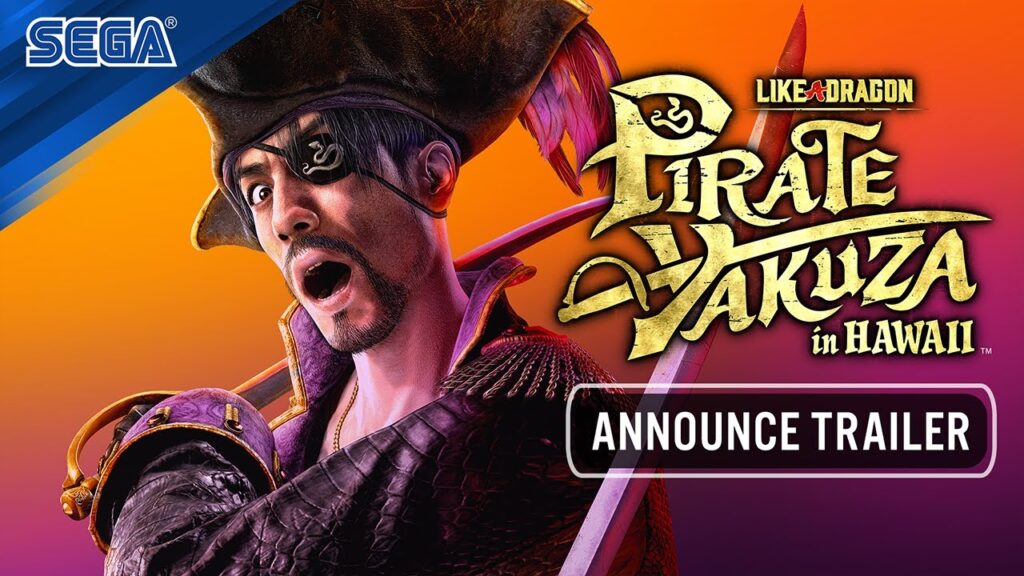 Like A Dragon Pirate Yakuza game cover featuring pirate-themed Yakuza characters in a tropical Hawaiian setting.