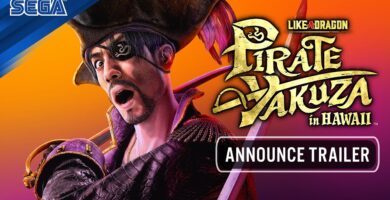 Like A Dragon Pirate Yakuza game cover featuring pirate-themed Yakuza characters in a tropical Hawaiian setting.