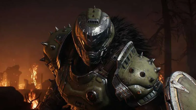 Doom: The Dark Ages protagonist wielding a chain-shield in combat