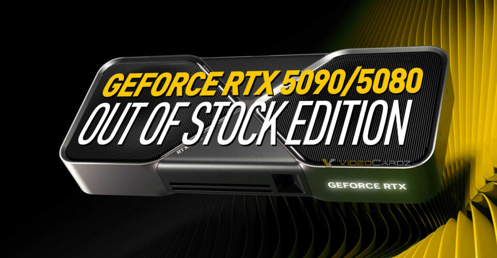 Nvidia GPU logo with an "Out of Stock" sign