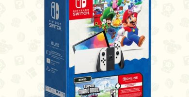 New Nintendo Switch bundle box featuring console, Joy-Cons, and game cover