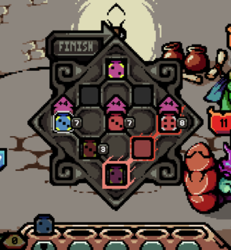 Die in the Dungeon gameplay featuring dice-based deck-building mechanics.