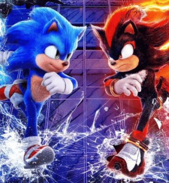 Sonic the Hedgehog 3 movie poster featuring Sonic, Tails, Knuckles, and other characters in an action-packed scene.