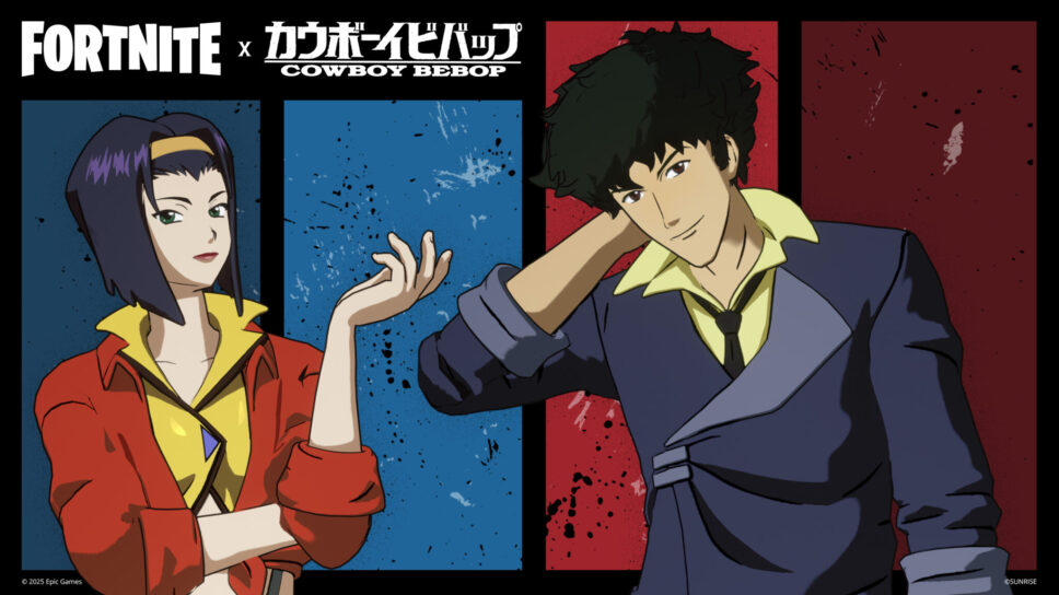 Spike Spiegel Fortnite skin in a dynamic action pose, ready for battle.