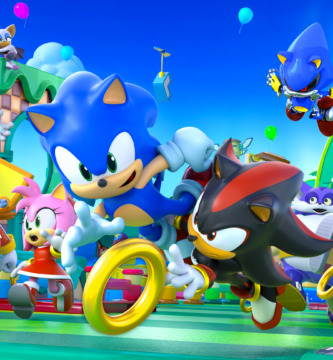 Sonic Rumble official artwork featuring Sonic and other characters in a fast-paced battle arena.