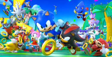 Sonic Rumble official artwork featuring Sonic and other characters in a fast-paced battle arena.