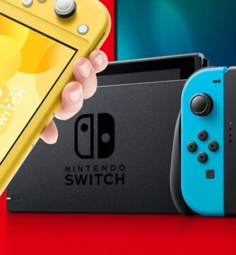 Nintendo Switch console with Joy-Cons placed on a gaming desk