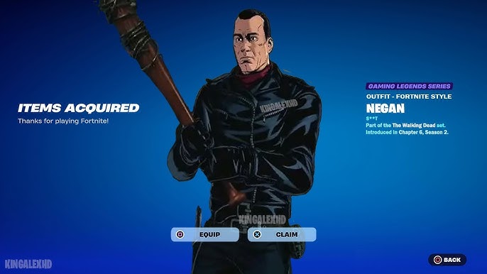 Negan Fortnite skin featuring his signature leather jacket and Lucille bat