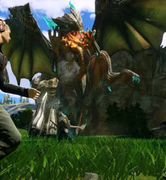 Scalebound game concept art featuring a dragon and protagonist in action