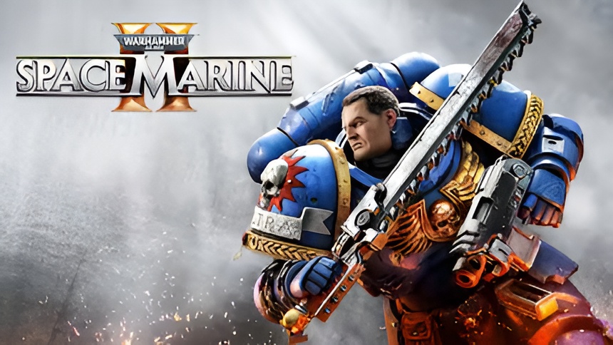Space Marine 2 cover featuring Captain Titus ready for battle with Fanatical sale banner