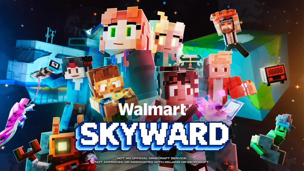Minecraft players exploring planets in Walmart Skyward server on a mission to find the Golden Child