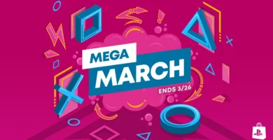 PlayStation Mega March Sale banner showcasing discounted PS5 and PS4 games