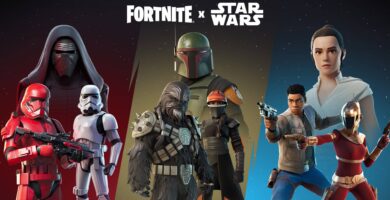 Fortnite Star Wars crossover teaser featuring iconic characters and weapons.