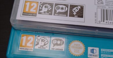 Close-up of PEGI warning labels on Xenoblade Chronicles X Switch game case