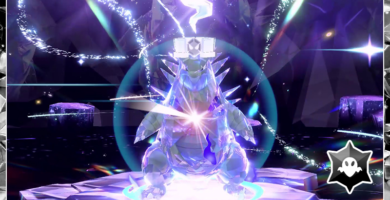 Ghost Tera Type Tyranitar featured in Pokémon Scarlet and Violet Seven-Star Raid battle promo.
