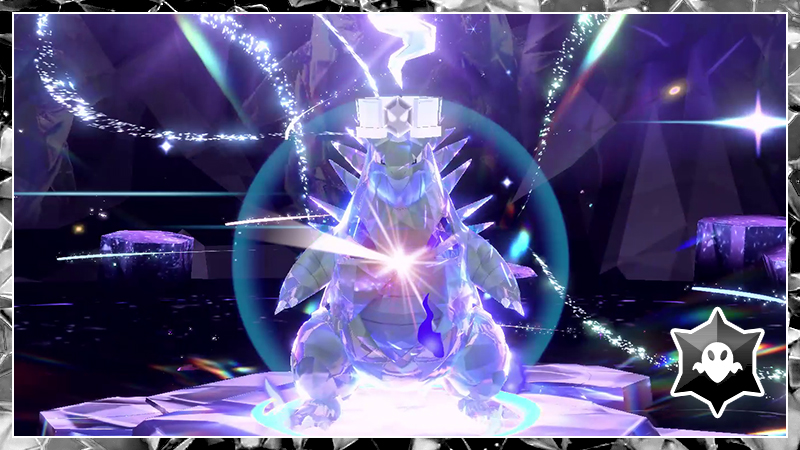 Ghost Tera Type Tyranitar featured in Pokémon Scarlet and Violet Seven-Star Raid battle promo.