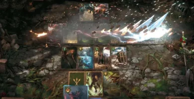 Gwent gameplay in The Witcher series with a fantasy-themed card deck.