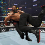 WWE 2K25 game screenshot showing a wrestling match in progress