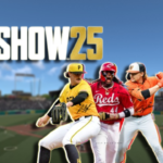 MLB The Show 25 game cover on PlayStation 5 with baseball stadium background