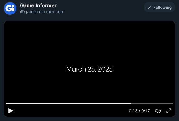 Game Informer logo with teaser text about comeback on March 25, 2025