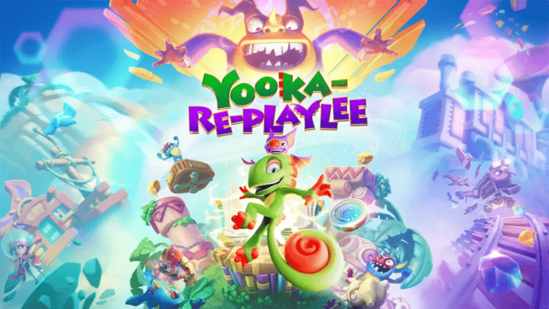 Yooka and Laylee characters in vibrant game environment