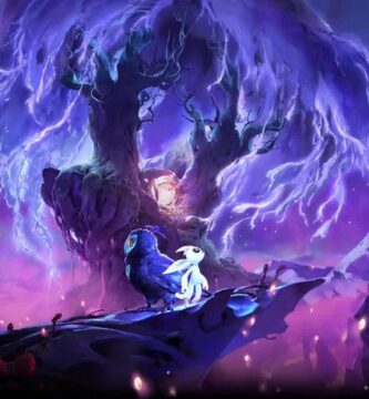 Ori from Ori and the Blind Forest standing in a mystical glowing forest with a beautiful atmosphere.