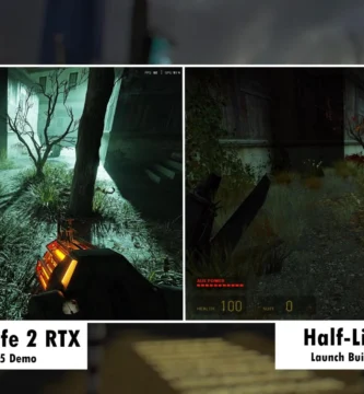Side-by-side comparison of original Half-Life 2 and Half-Life 2 RTX graphics