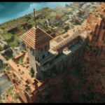 Minecraft movie trailer screenshot featuring blocky landscapes and characters.
