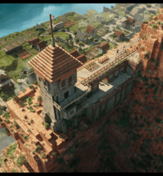 Minecraft movie trailer screenshot featuring blocky landscapes and characters.