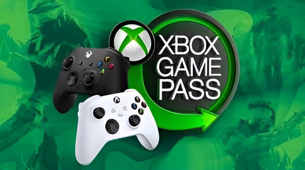 Xbox Game Pass Ultimate logo with a game controller on a futuristic background.
