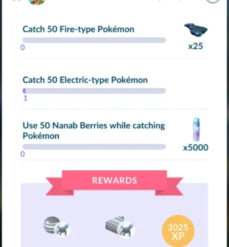 Updated Pokemon GO It’s Not Over Yet Special Research task list showing Fire-type, Electric-type catches, and Nanab Berry use