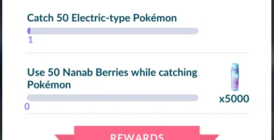 Updated Pokemon GO It’s Not Over Yet Special Research task list showing Fire-type, Electric-type catches, and Nanab Berry use
