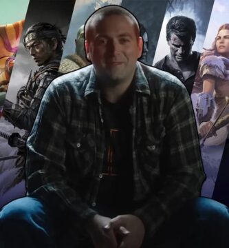 Jason Blundell at Dark Outlaw Games studio with PlayStation branding