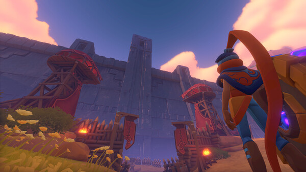 The Knightling game character standing in a lush fantasy landscape, sword in hand, with a castle in the background.