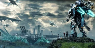 Xenoblade Chronicles X Definitive Edition logo with a futuristic sci-fi landscape in the background.