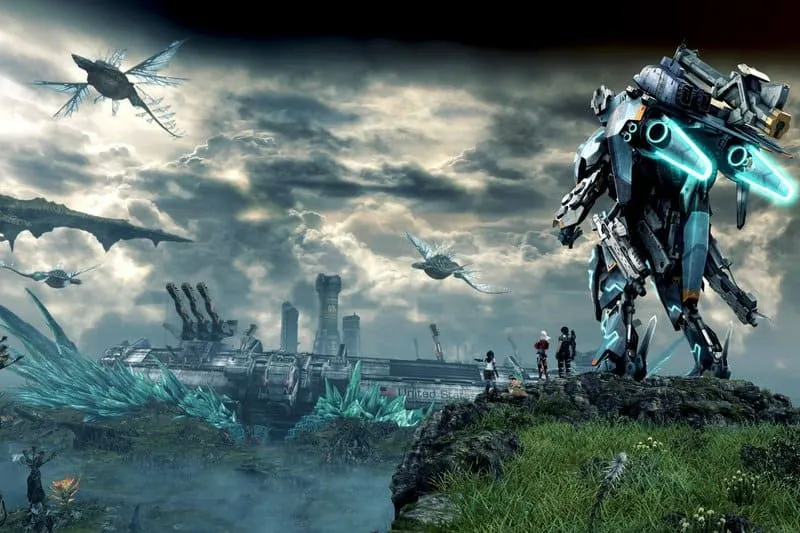 Xenoblade Chronicles X Definitive Edition logo with a futuristic sci-fi landscape in the background.