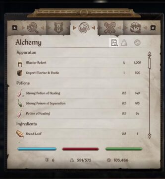 Oblivion Remastered inventory screen without item menu subcategories