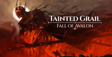 Tainted Grail: The Fall of Avalon character standing in eerie, fog-filled medieval ruins