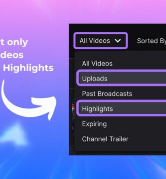 Twitch interface showing VOD management with export and download options