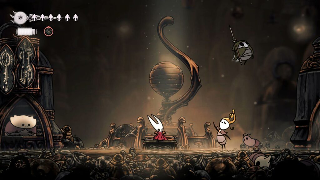 New Hollow Knight: Silksong screenshots show Bellhart, the Lace fight, and the starting area as updated on the Nintendo Japan website.
