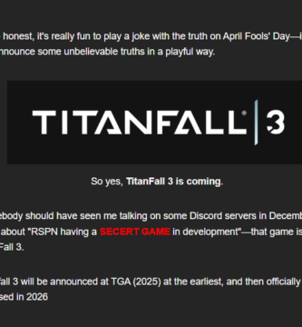 Titanfall 3 teaser art showing futuristic mech in battle stance, rumored for 2026 release