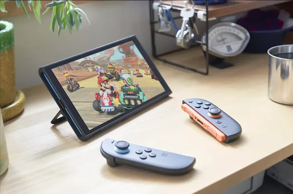 Nintendo Switch 2 console with update notification on screen