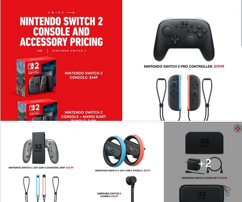 Nintendo Switch 2 controllers and accessories pricing details