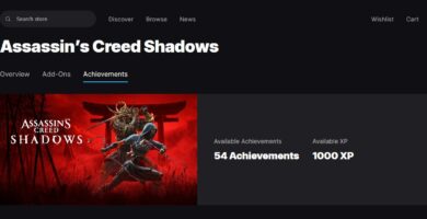 Assassin’s Creed Shadows achievement screen on Epic Games Store