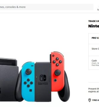 GameStop Nintendo Switch 2 pre-order promotion showing trade-in values for Switch, OLED, and Lite models.