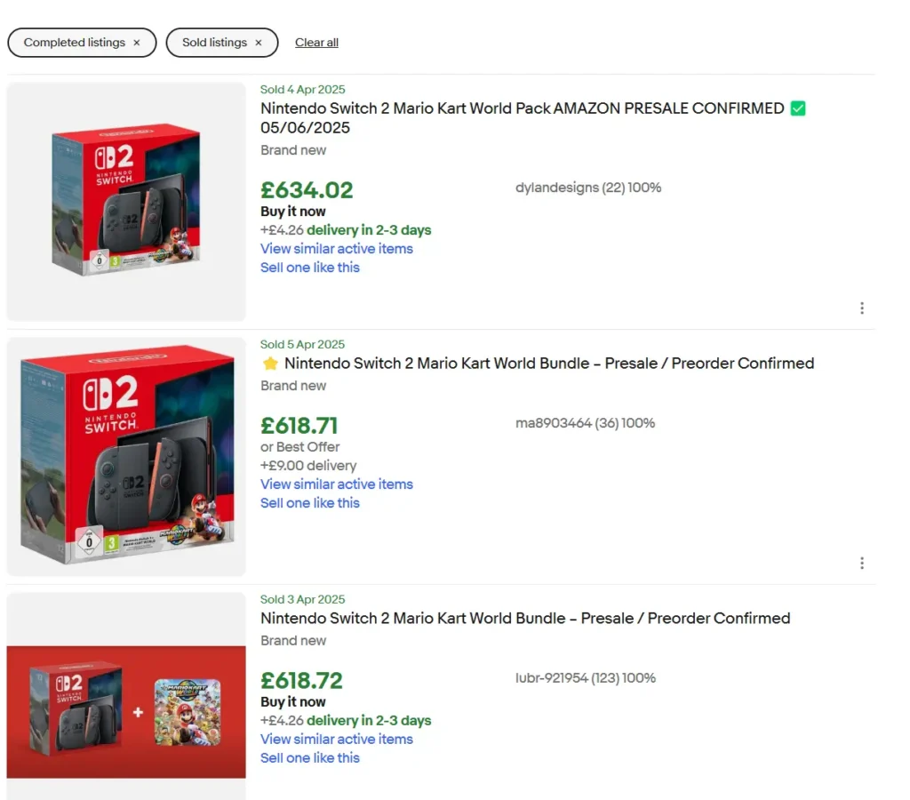 Nintendo Switch 2 Mario Kart World bundle listed on eBay with inflated resale price