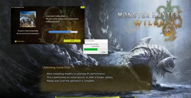 Monster Hunter Wilds gameplay with warning icons highlighting crash and connection issues