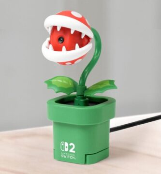 Piranha Plant camera accessory for Nintendo Switch 2, red and white head closed for privacy mode