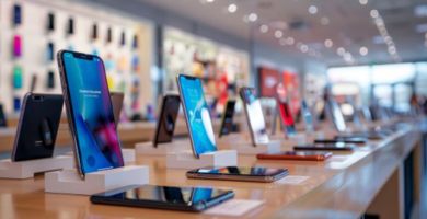 smartphones on store display amid U.S. tariff news