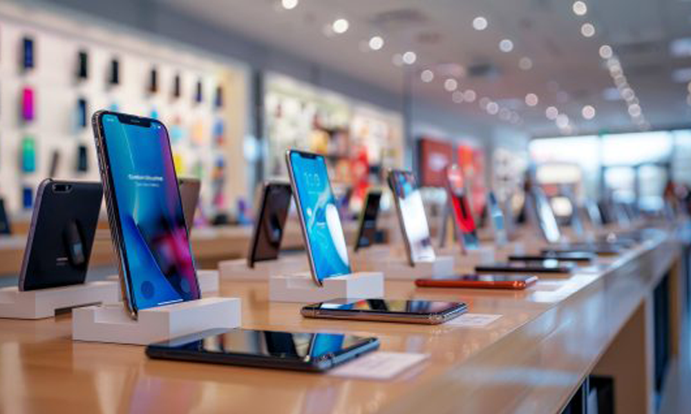 smartphones on store display amid U.S. tariff news